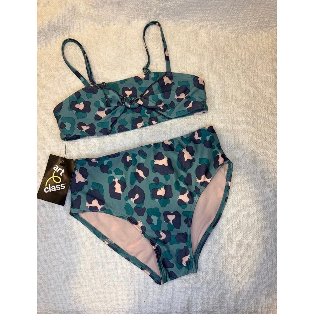 NWT Art Class Girls Bikini Set Leopard Print High Waist Swimsuit Small 6/6x